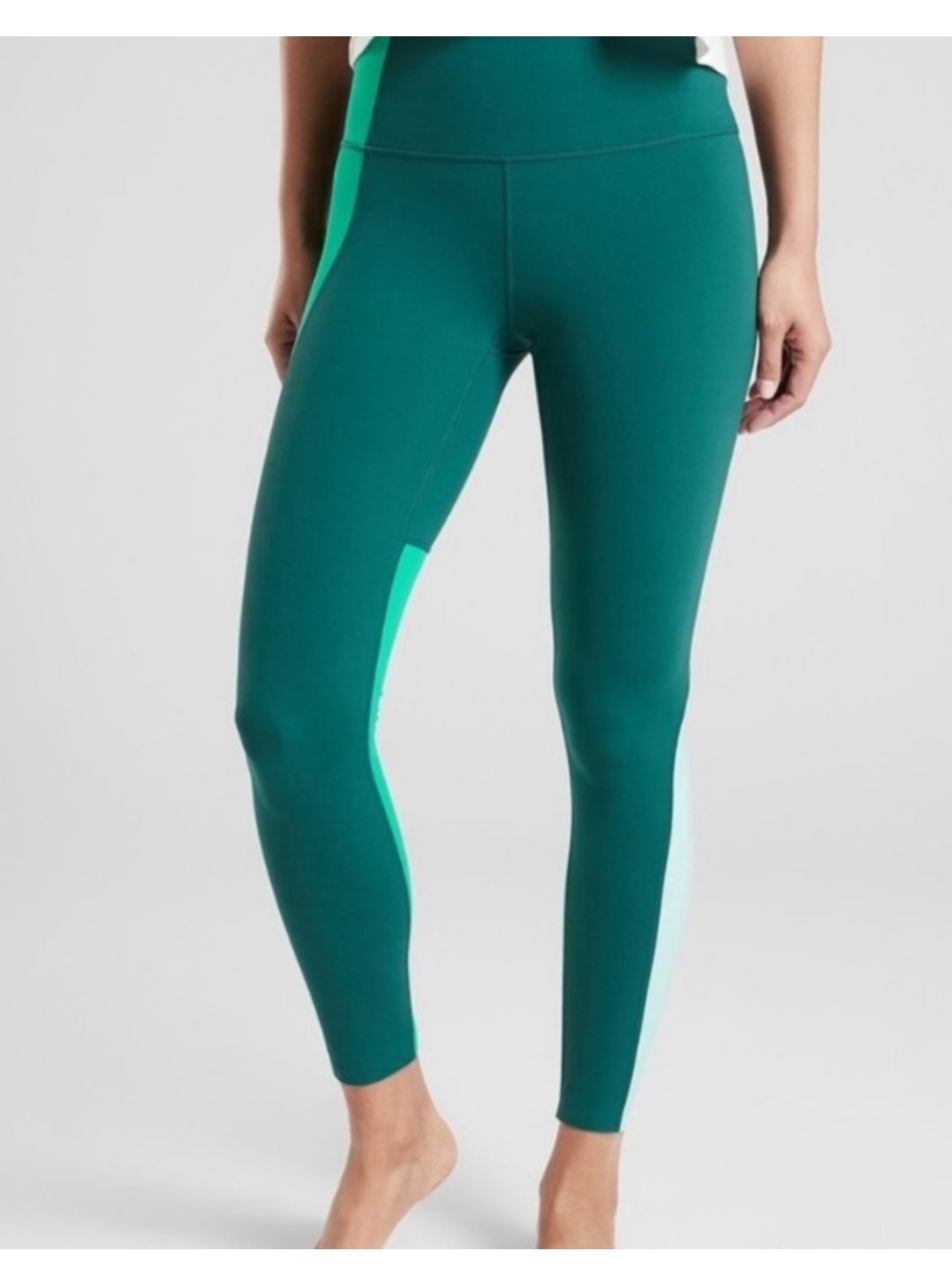 Athleta Elation Asymmetrical Green Colorblock Leggings Size XS